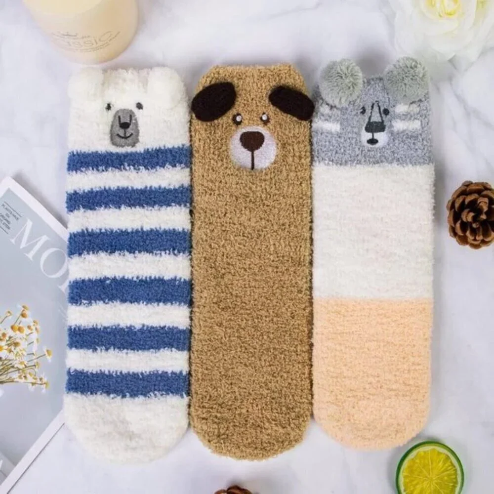 Loritta Women’s Fuzzy Socks 3-Pair Warm Cozy Fluffy Cute Animal Slipper Socks